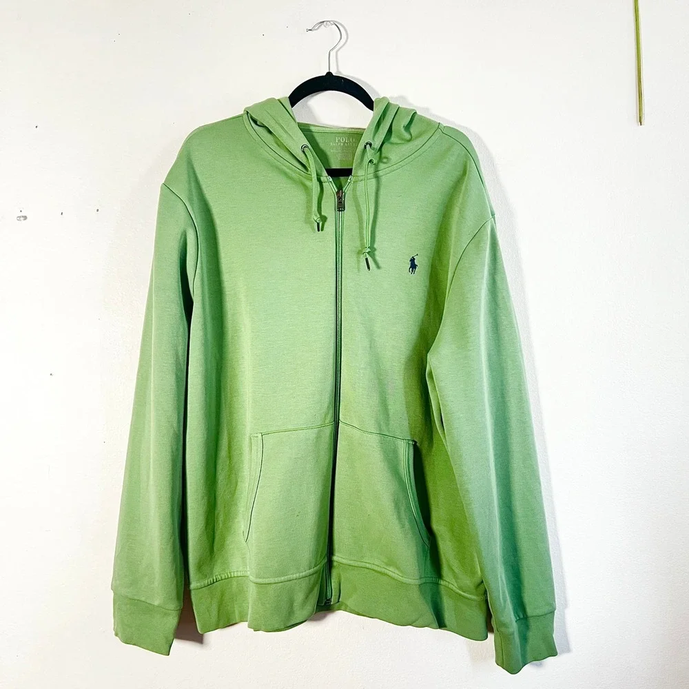 Polo Ralph Lauren Double Knit Hoodie Mens XL Green Full Zip Pony Logo